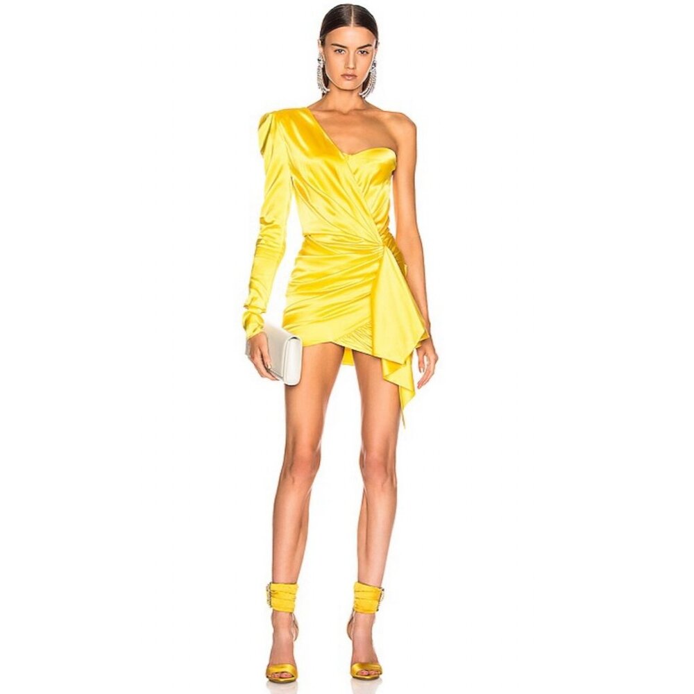 NWT Alexandre Vauthier One Shoulder Mini Dress in Lemon Size 44